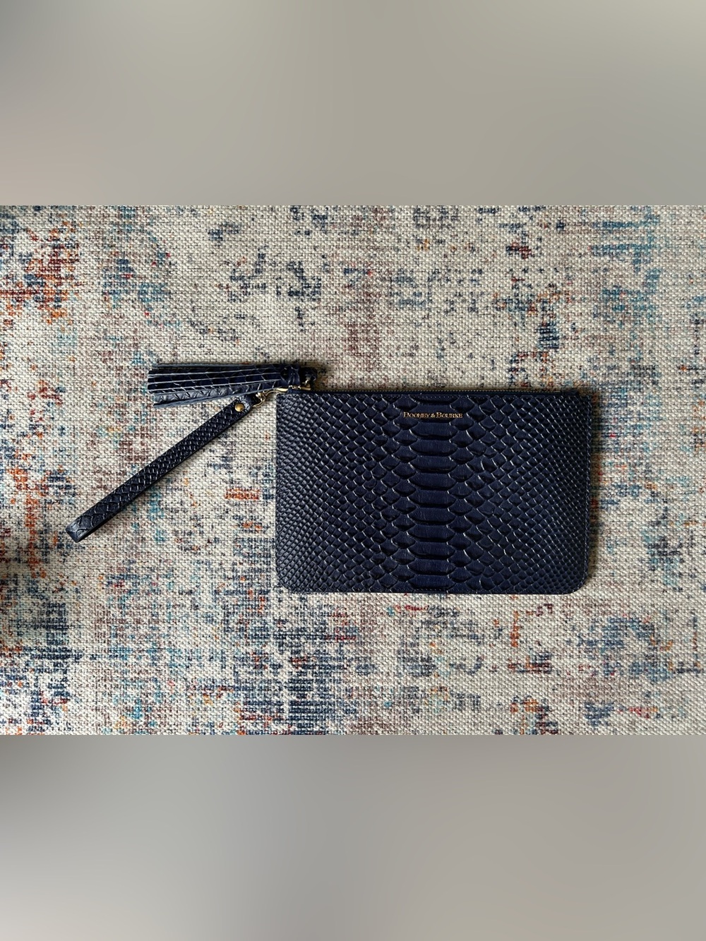 Dooney & Bourke Embossed Python Leather Navy Blue Clutch Wristlet
